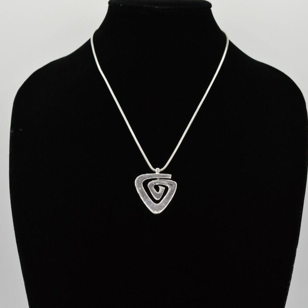 Givenchy Retro 1970s Pendant Necklace Silver Abstract Swirl Signed Vintage BinK